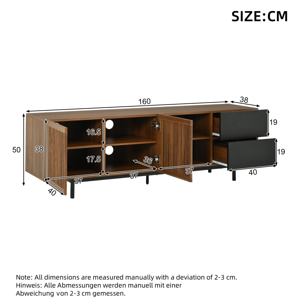 Mobile porta televisore 160 cm in MDF, finitura noce e nera