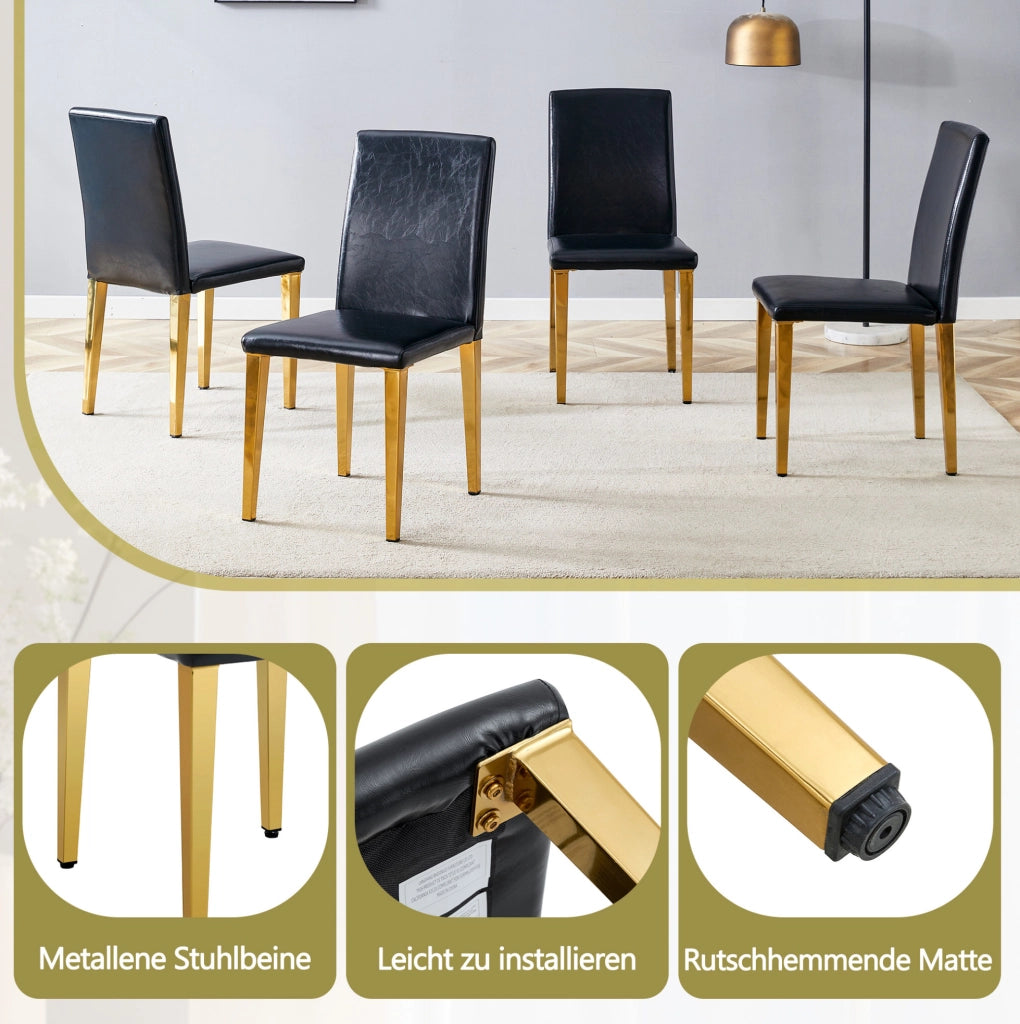 Set di 6 sedie da pranzo nere e oro in PU e metallo