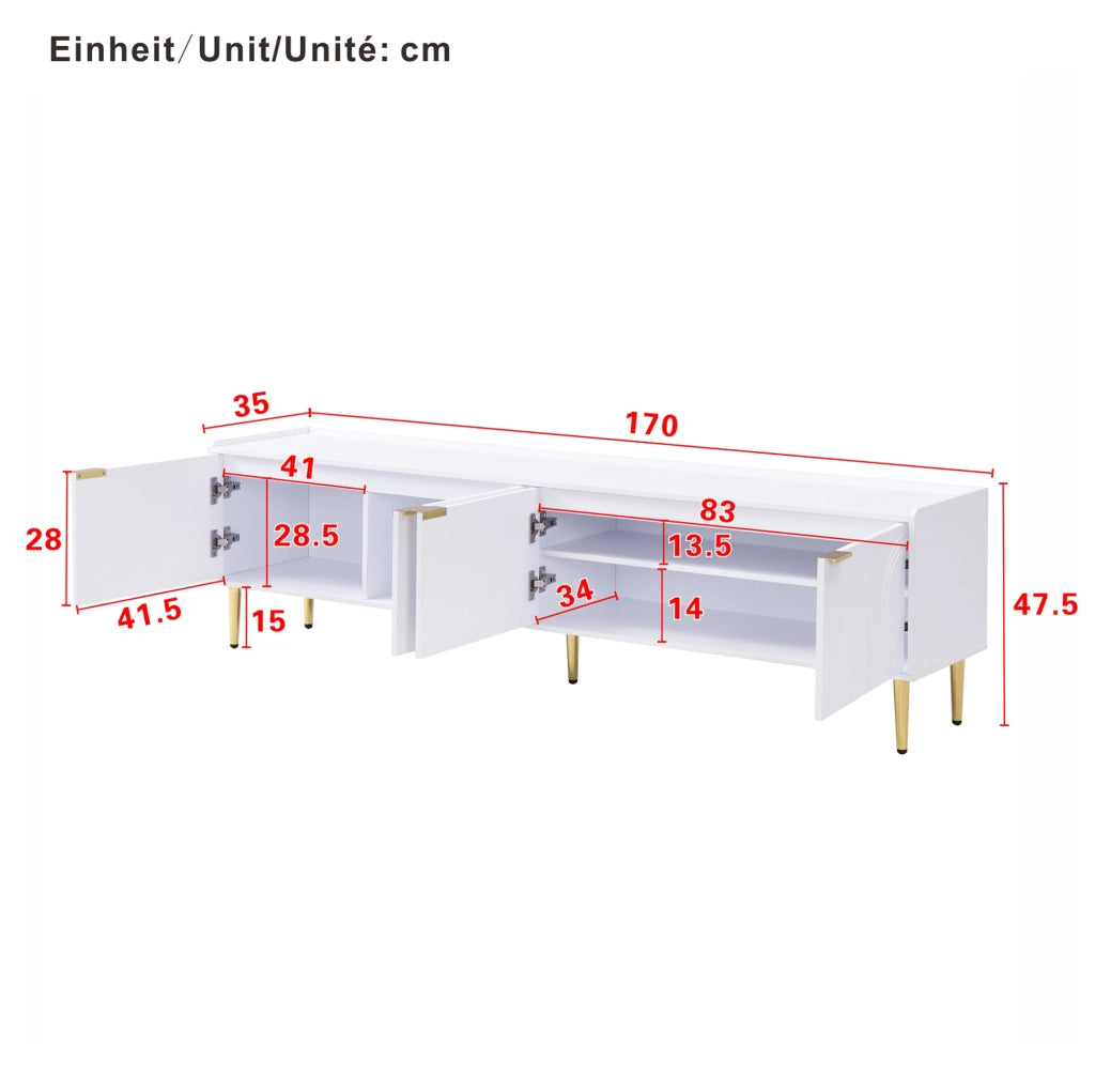 Mobile TV basso 170 x 35 x 47,5 cm in MDF bianco con passacavi
