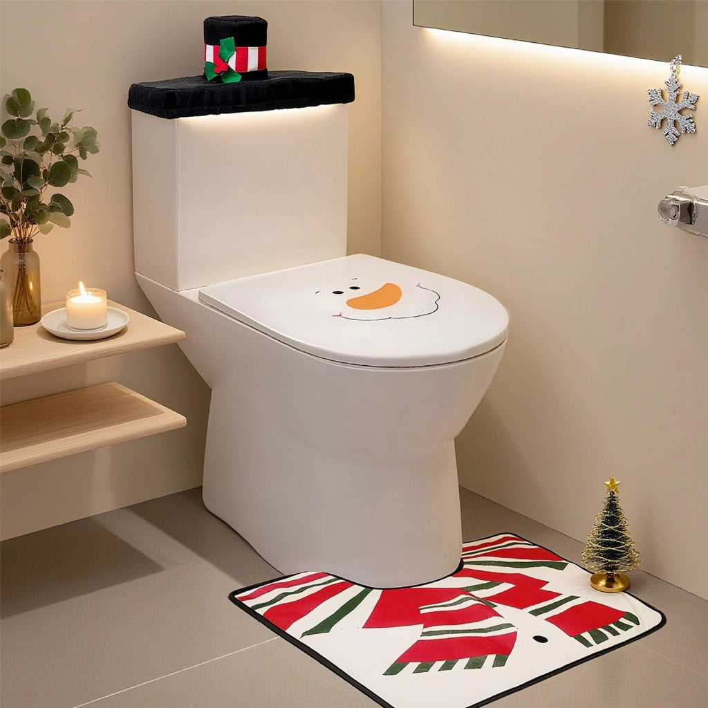 Set natalizio per copriwater e tappetino da bagno, con motivo natalizio