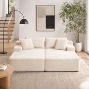 Divano con chaise longue e cuscino; pronto all'uso; imbottitura a rapido recupero; in ciniglia color avorio