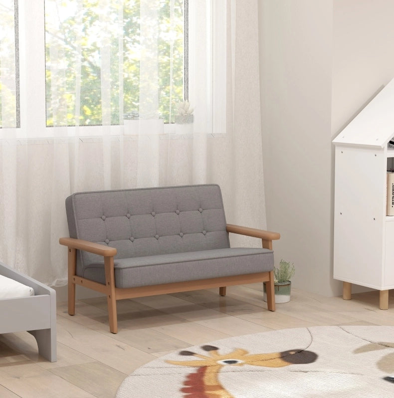 Divanetto per bambini a 2 posti grigio, struttura in legno