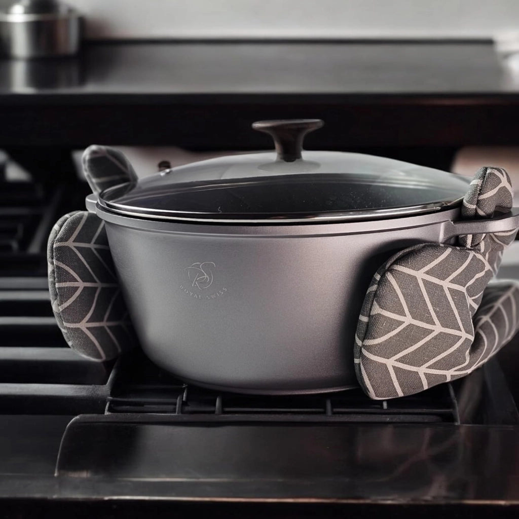 Pentola da cucina Kochtopf, diametro 32 cm, capacità 9,5 litri, con rivestimento in marmo e coperchio in vetro