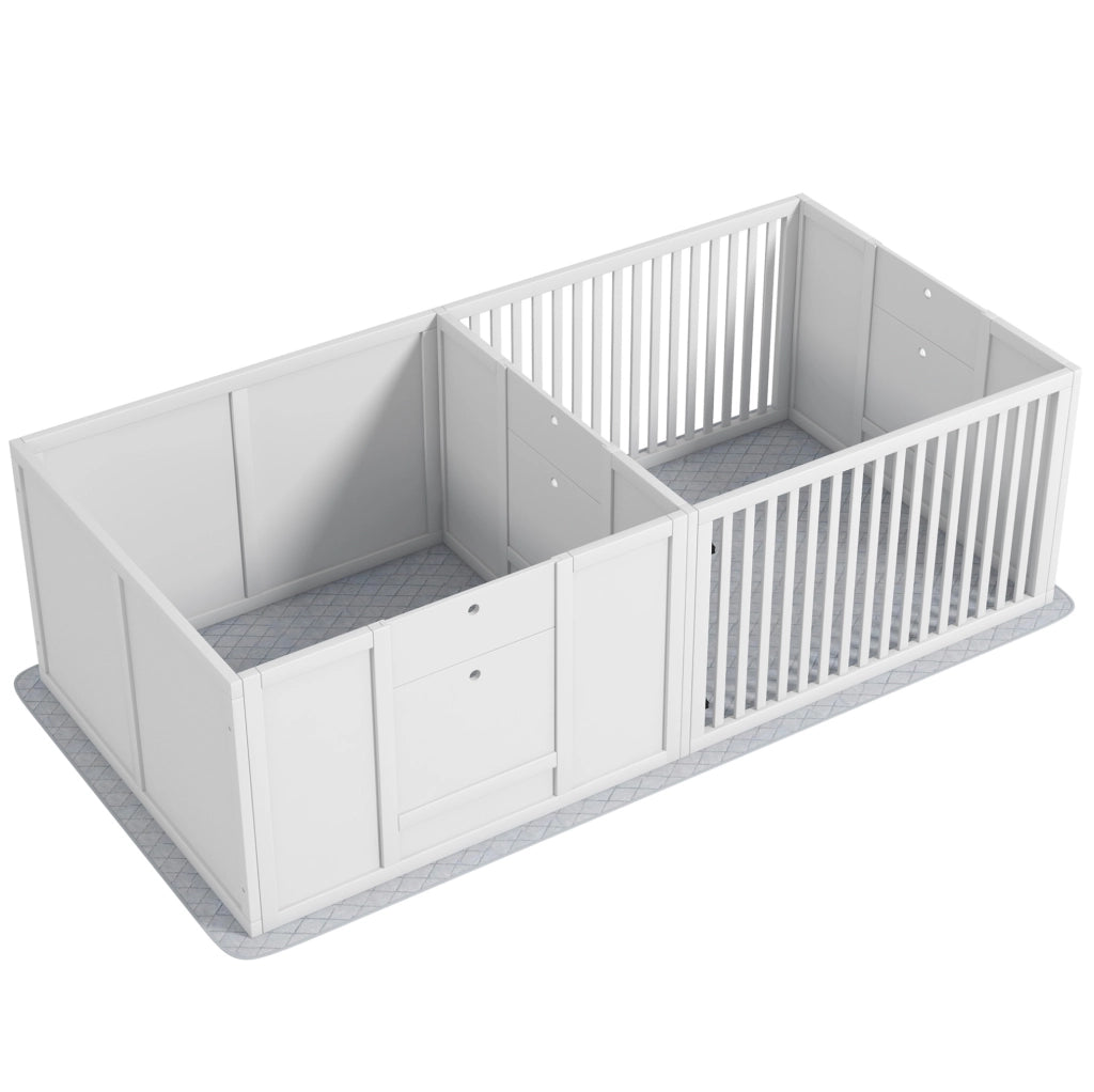 Cassa parto per cuccioli 176x80x50 cm in MDF bianco con porta regolabile