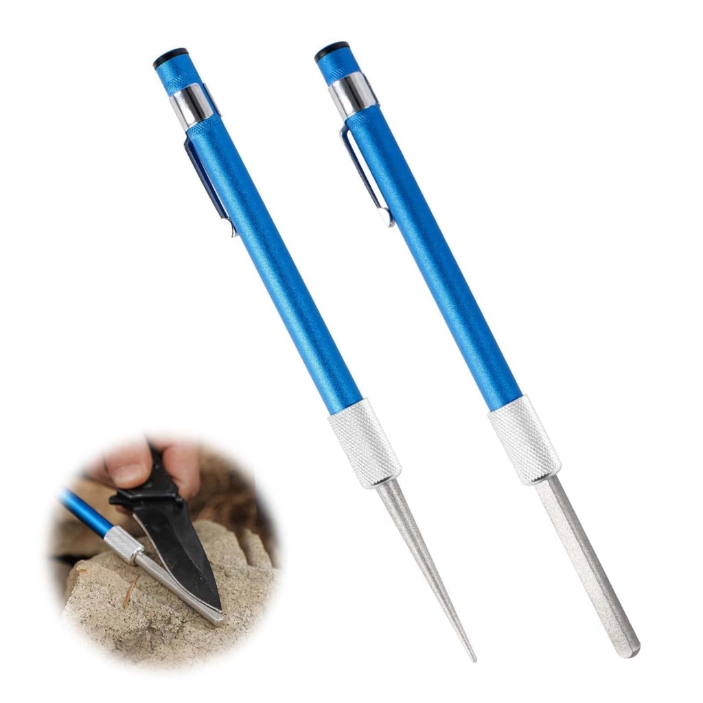 Set da 2 affilatori per coltelli con lama seghettata, retrattili, colore blu