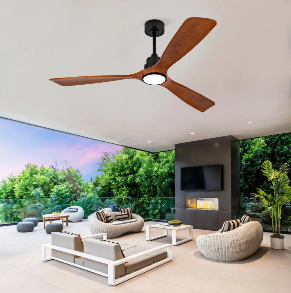 Ventilatore da soffitto da 60 pollici con luce regolabile e telecomando, noce e nero