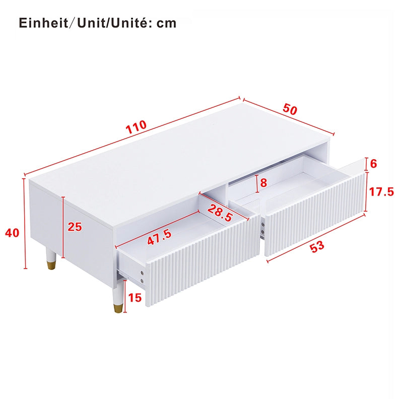 Set mobile TV e tavolino con LED, MDF bianco, 2 pezzi