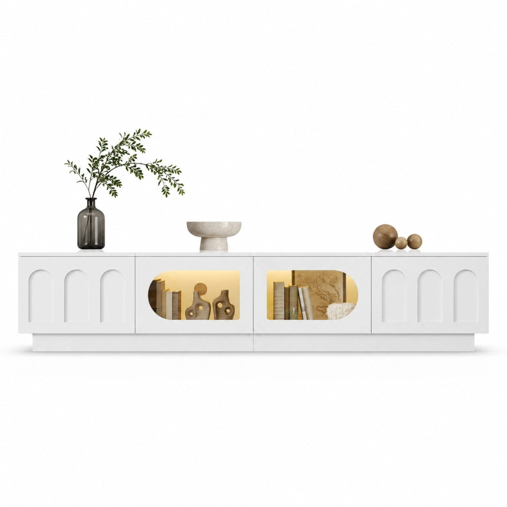 Mobile TV in MDF e truciolato con LED controllati da app, 200x40x42 cm, bianco