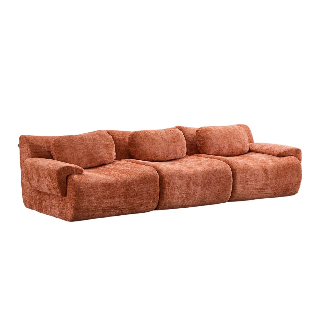 Divano 3 posti 288x101x69 cm in ciniglia arancione; design ondulato