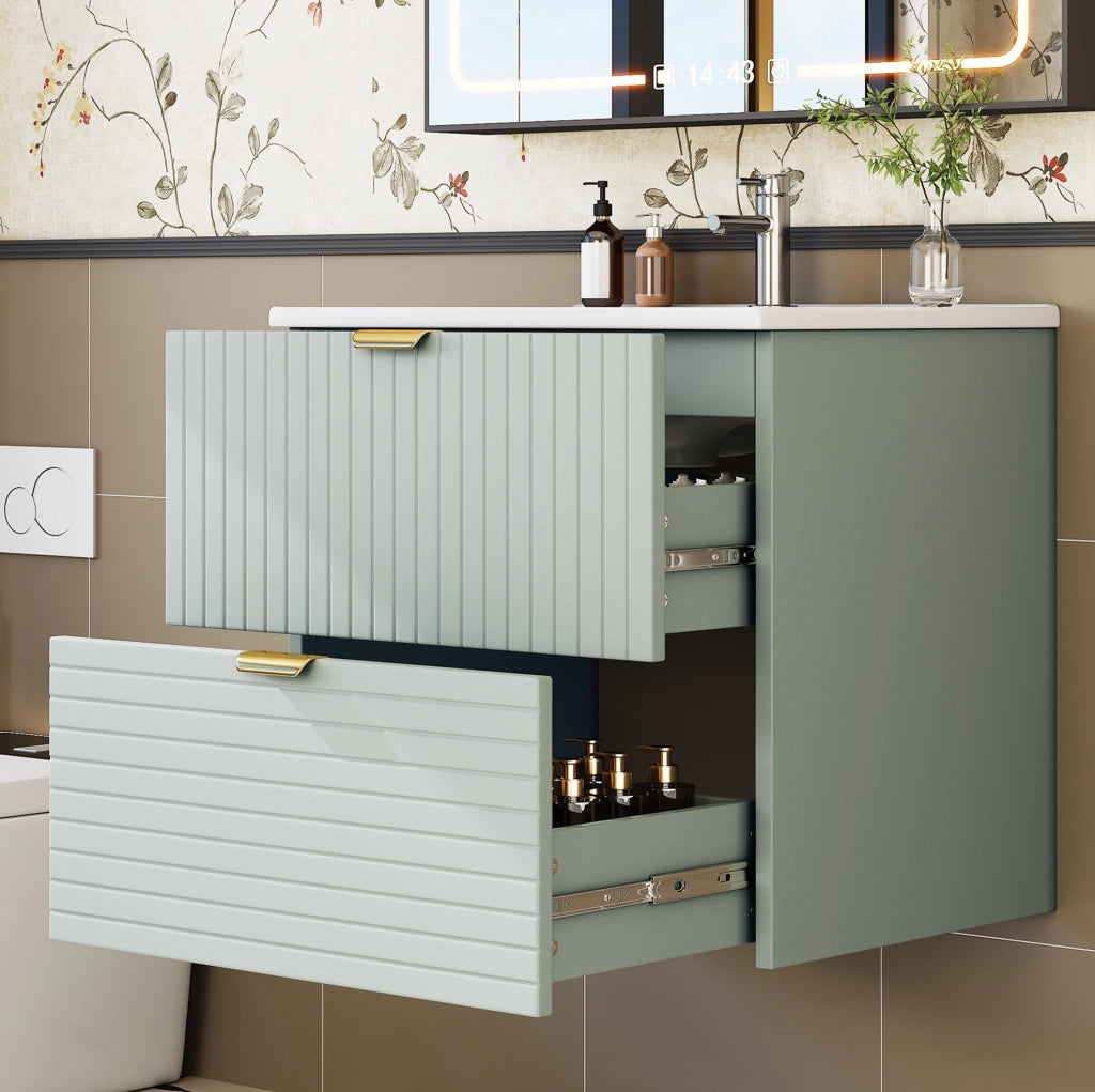 MOBILE BAGNO Sospeso con lavabo 61x46x57 cm MDF e ceramica verde menta