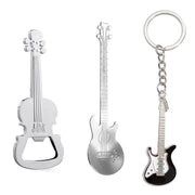 Set da 1 cavatappi a forma di chitarra, 1 cucchiaio da dessert in acciaio inossidabile, 1 portachiavi a chitarra, decorazione per tavola festiva, regalo per amanti della musica