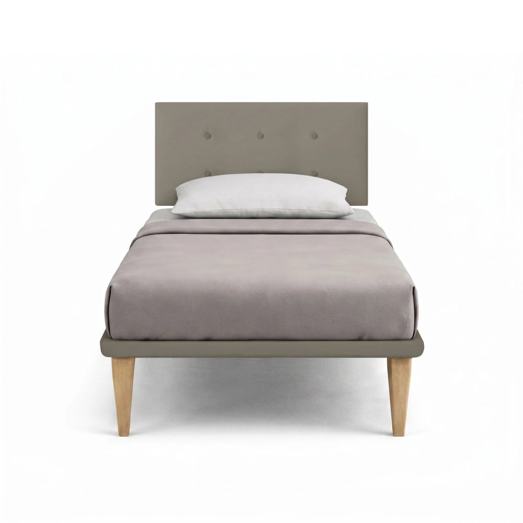 Letto 1 Piazza e Mezza con Rete Rivestita 120x200 cm Similpelle Cappuccino Tessis Testata Button