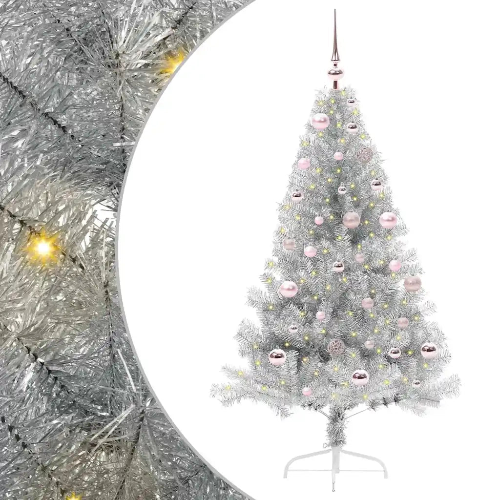 Albero di Natale artificiale con luci integrate Argento 150 cm 3397195