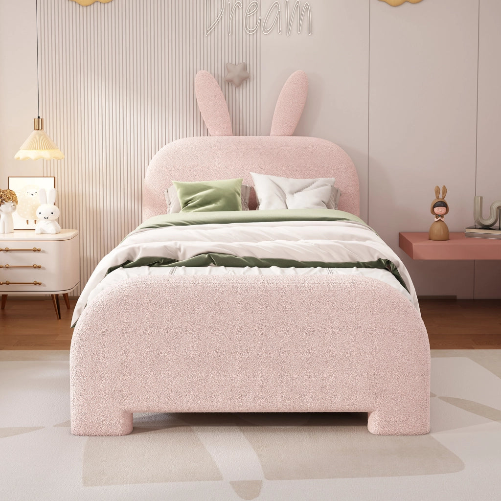 Letto per bambini 90 x 200 cm rosa a forma di coniglio