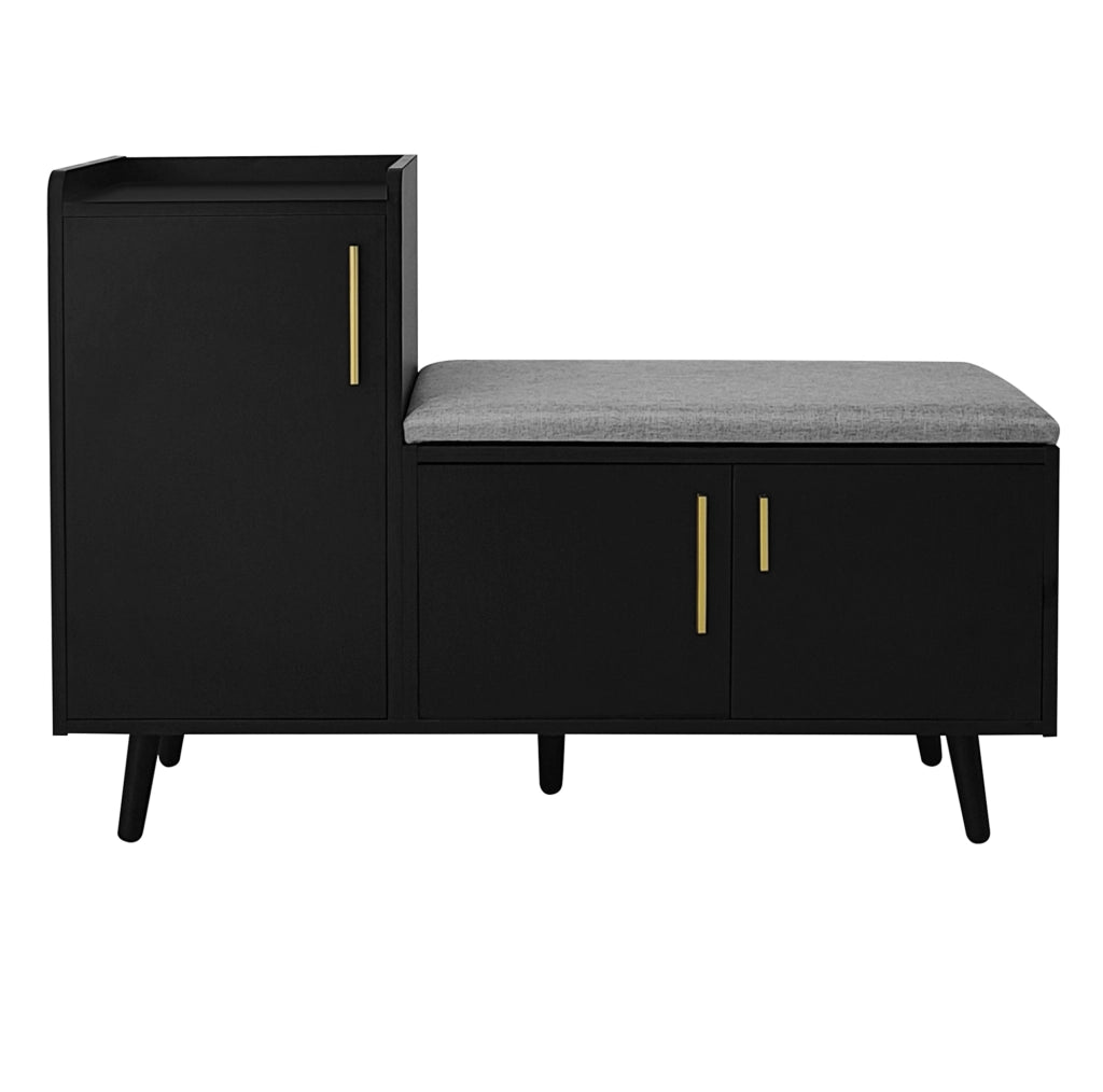 Panca portascarpe 100x34x69 cm in truciolare e metallo, nera, 3 ante, seduta imbottita