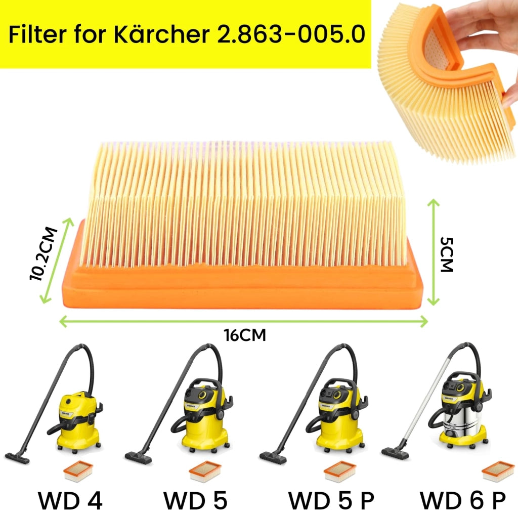 4 filtri piani per aspirapolvere Kärcher WD4/WD5/WD6/MV4/MV5/MV6