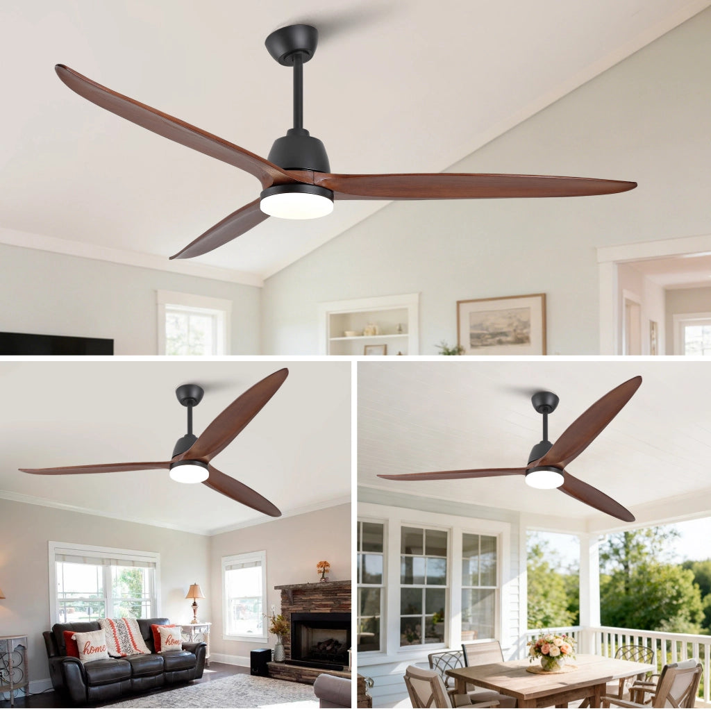 VENTILATORE da soffitto 182,88 cm con luce LED, 3 pale in acero, nero e noce scuro