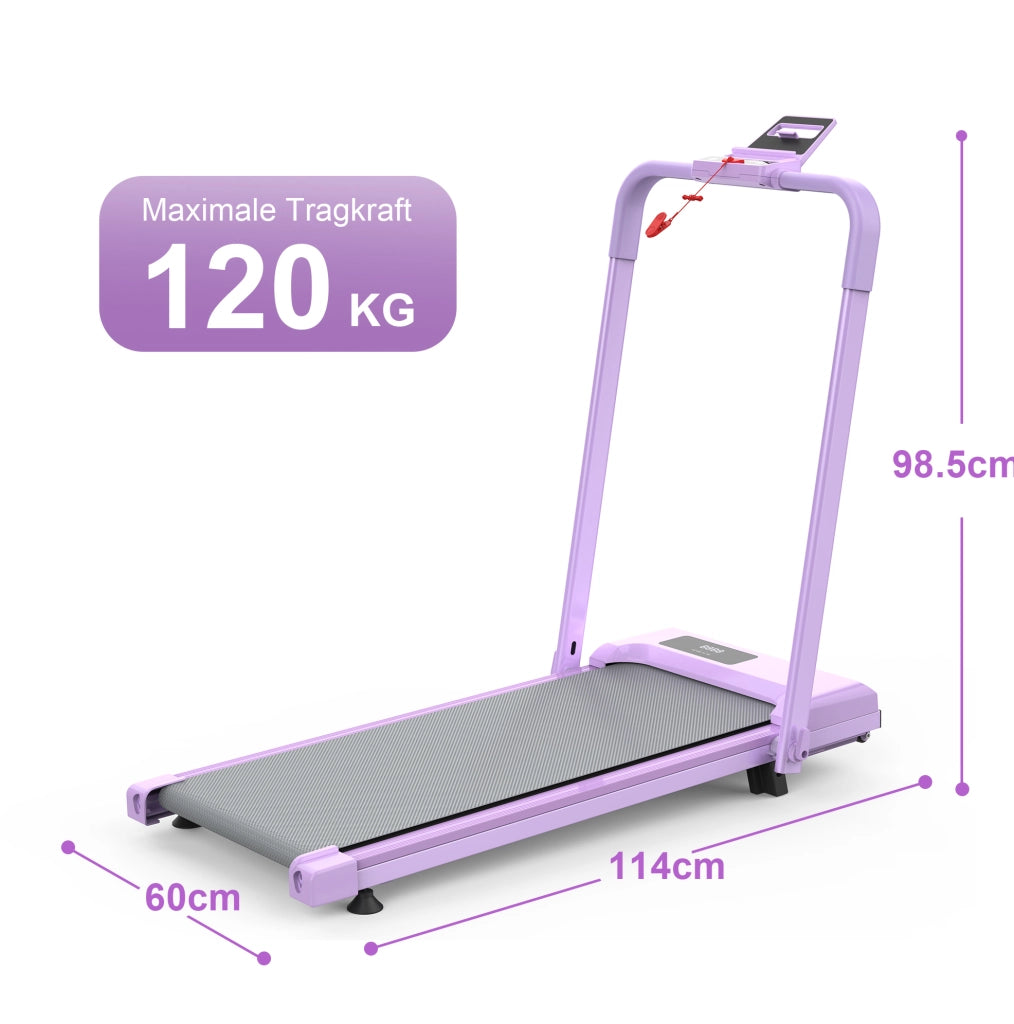 Tapis roulant pieghevole 3 in 1 con inclinazione 10%, portata 120 kg, viola