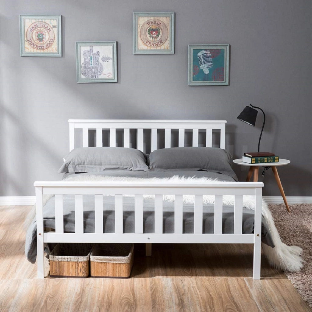 Letto matrimoniale 140 x 200 cm bianco con rete a doghe