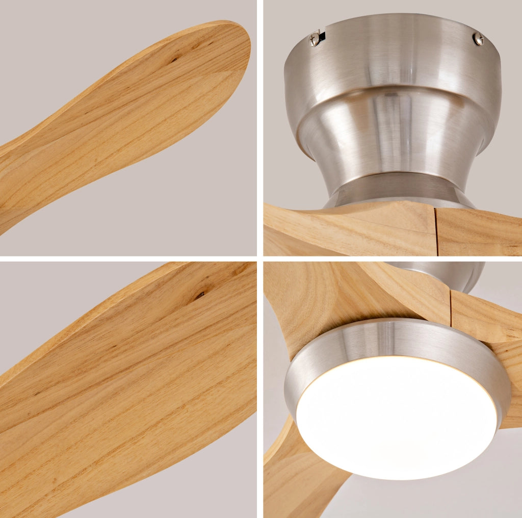 Ventilatore da soffitto a 3 pale in legno massello, senza luce