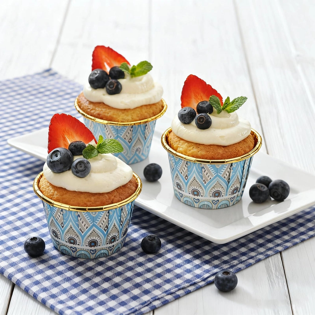 100 stampi in alluminio per cupcake da 3,5 once, color oro, stile boho, ideali per feste