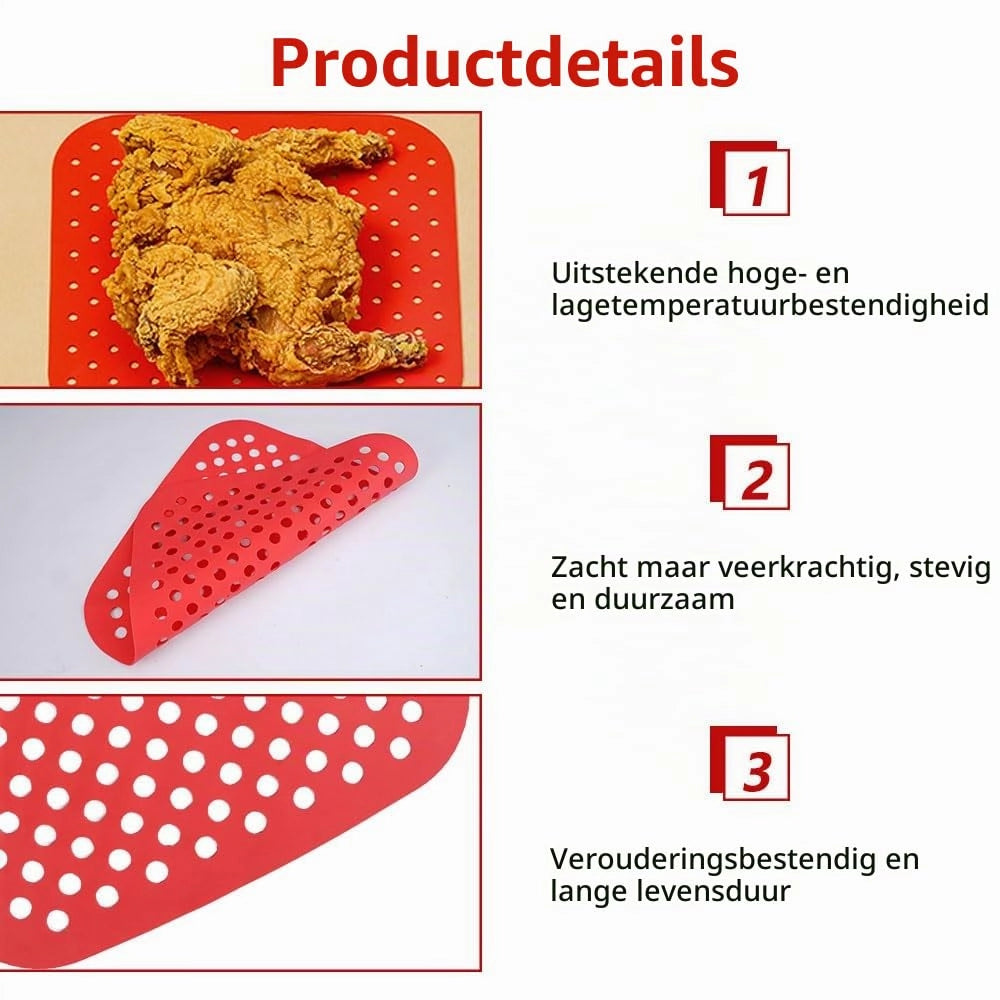 Tappetini per friggitrici ad aria, set da 3, 21,5 x 21,5 cm, silicone, forati