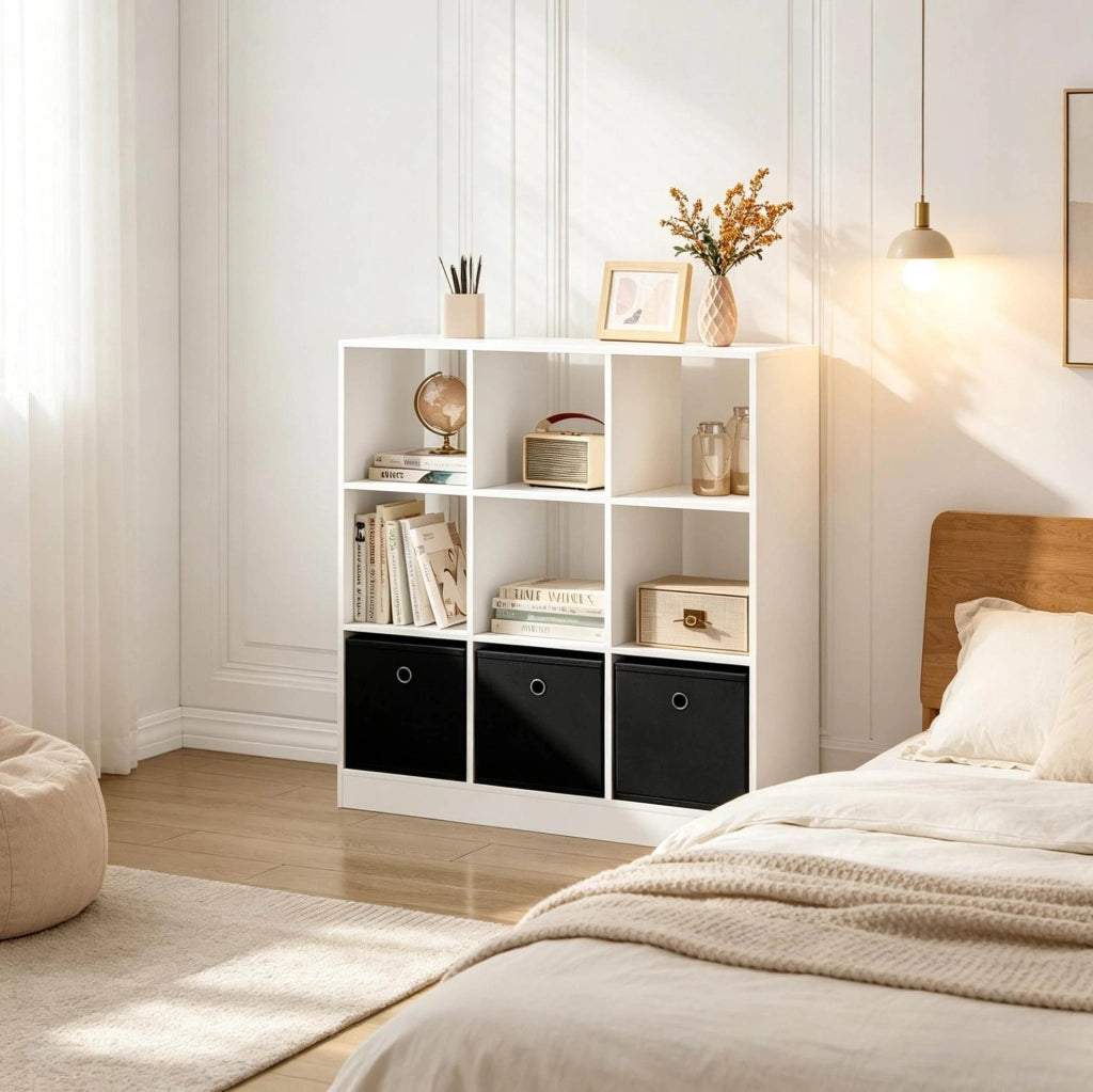 Libreria scaffale 80 x 86,5 x 30 cm bianco e nero in legno ingegnerizzato