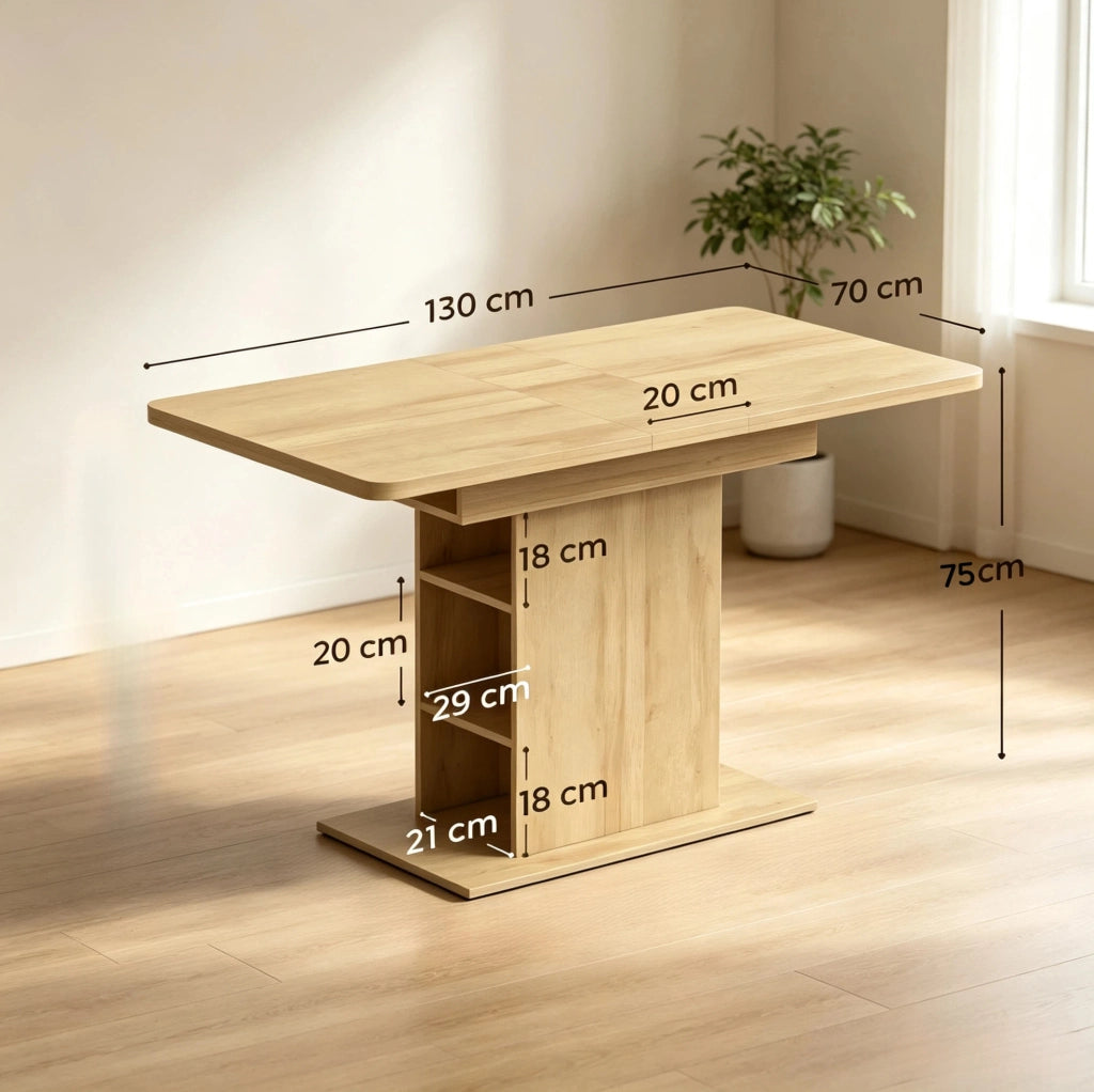 Tavolo da pranzo allungabile 110-130 cm con sei ripiani aperti