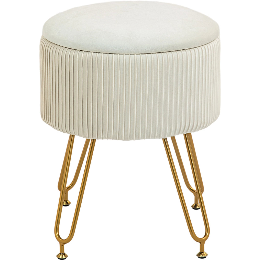 Pouf contenitore imbottito bianco crema Ø 40 x 48 cm