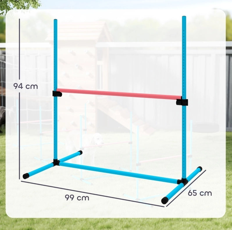Set agility per cani regolabile in altezza, azzurro, con borsa