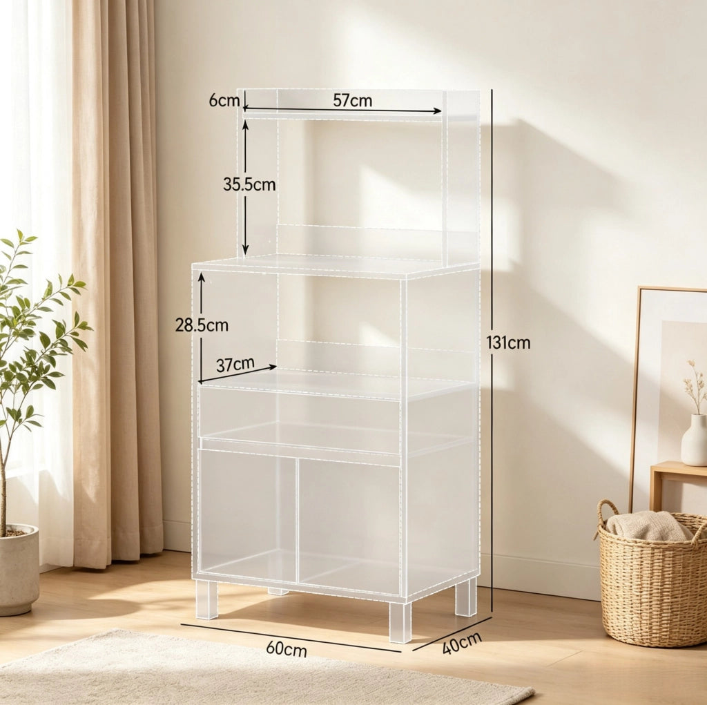 Mobile per microonde nero da 60 cm con cassetto, vano e ripiano superiore