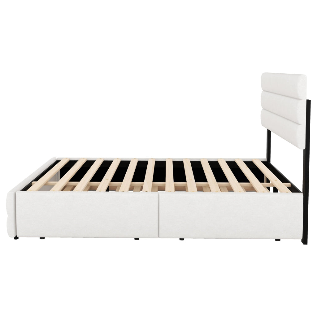 Letto Estraibile 140 x 200 cm e 90 x 190 cm, Letto Matrimoniale - 2 Cassetti - Beige