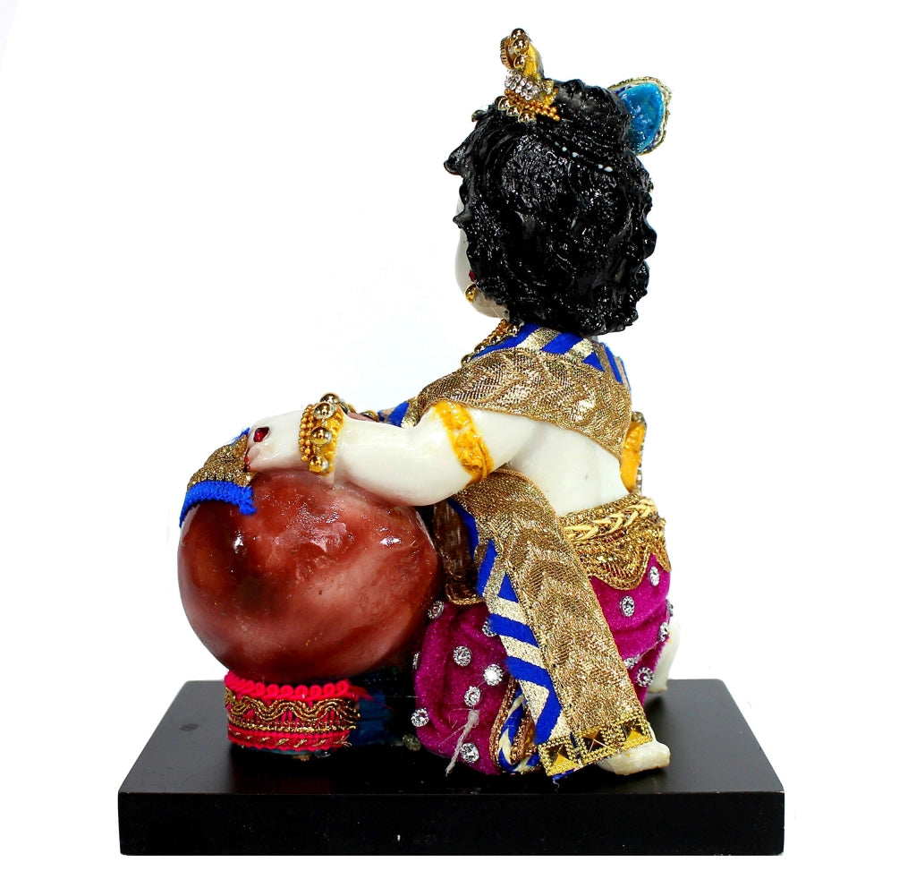 Statua di Krishna scolpita a mano in resina, Makhan Chor Murti, 7,5 pollici