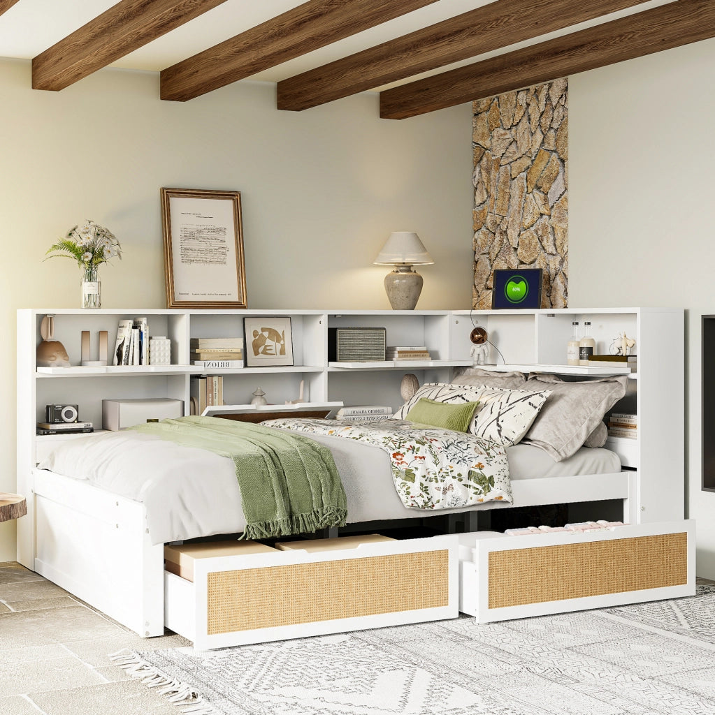 Divano letto multifunzionale con USB e contenitore 140x200 cm, bianco