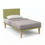 Letto Singolo con Rete Rivestita 80x200 cm Microfibra Tè Verde Tessis Testata Flat