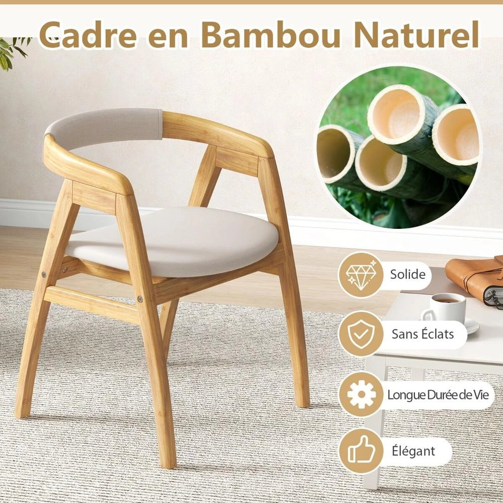 Sedia da pranzo in bambù naturale con schienale curvo e cuscino, ergonomica, resistente, facile da montare, per casa e studio