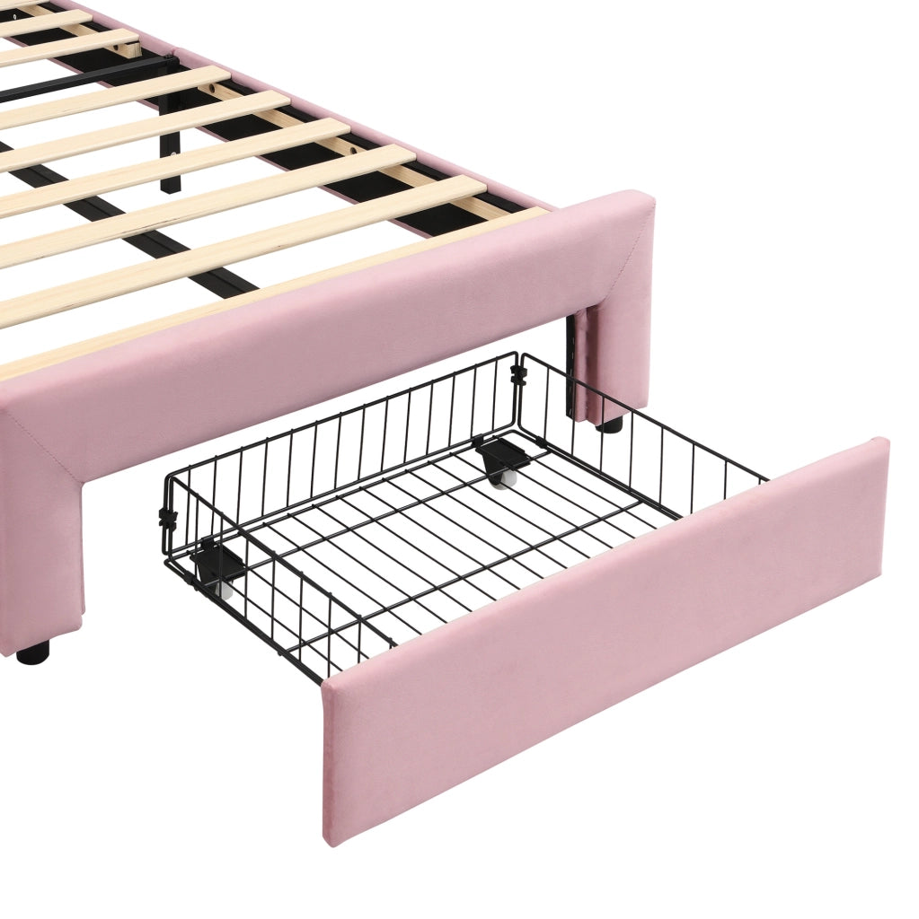 Letto singolo imbottito rosa 90 x 200 cm con cassetto e luce LED