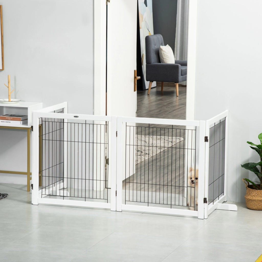 Cancelletto di sicurezza per cani 305 x 35,5 x 82 cm in legno bianco e acciaio