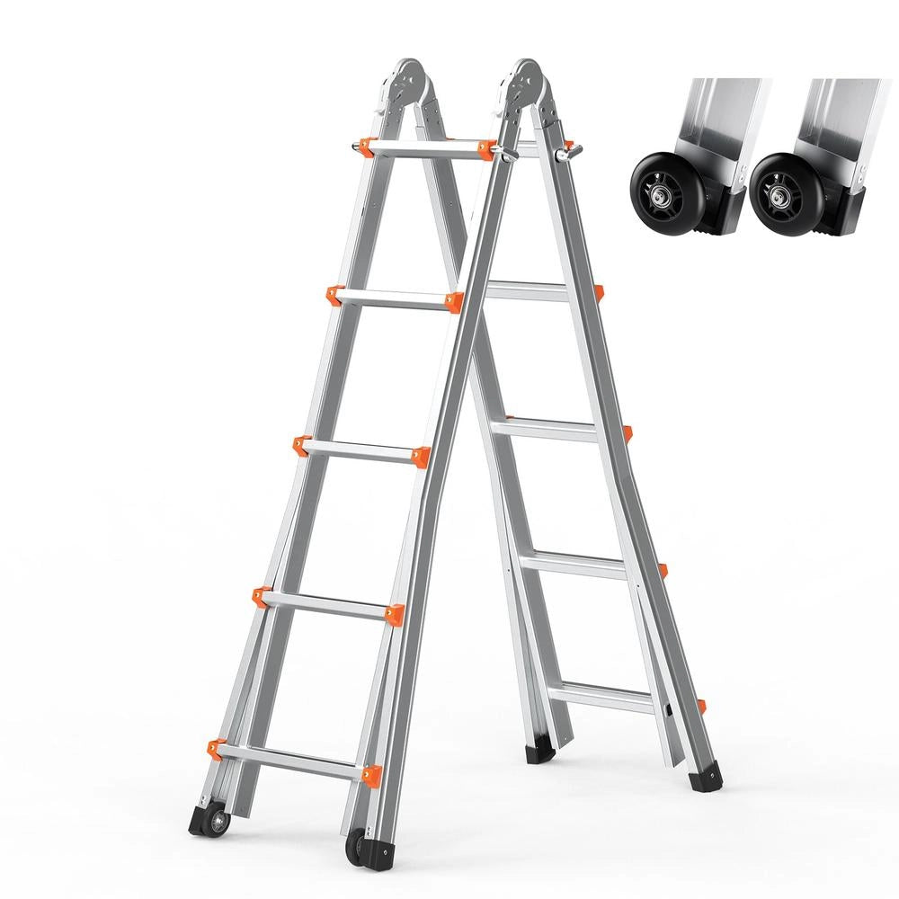 Scala Telescopica ad A 5990 mm in Alluminio, Scala Pieghevole Estensibile Portatile e Regolabile per Fai da Te Casa e Camper KMP405D, Carico 149,7 kg