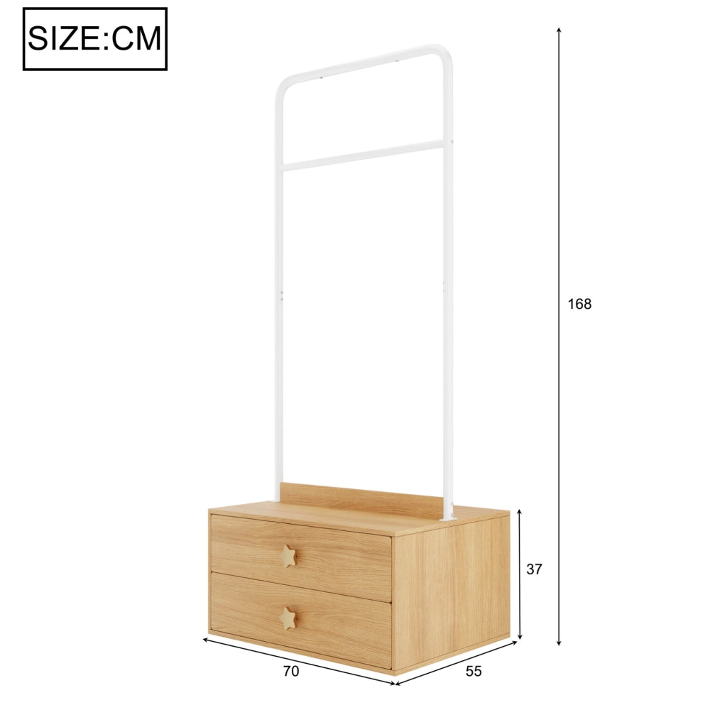 Stender appendiabiti per bambini con 2 cassetti, bianco e legno