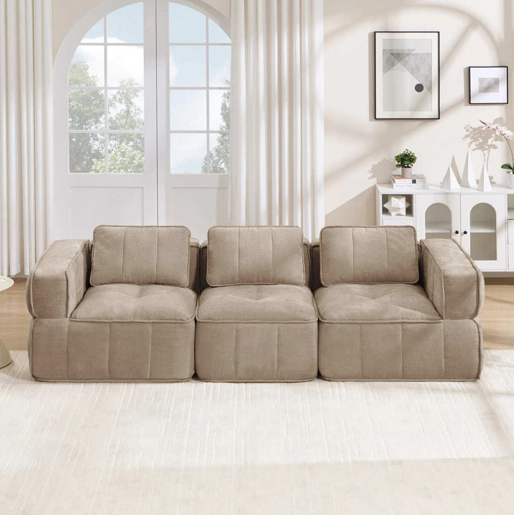 Divano modulare in poliestere color sabbia, 271 × 93 × 67 cm