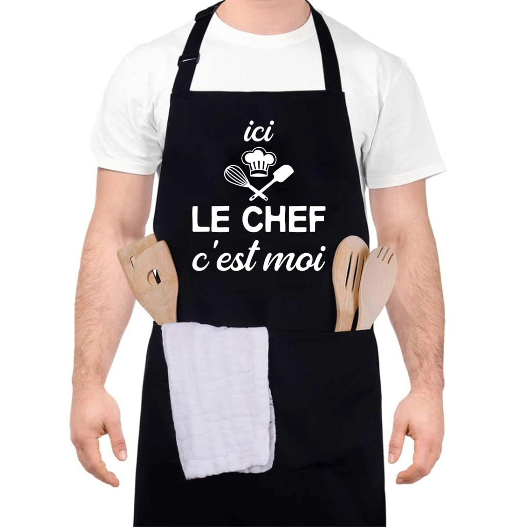 Grembiule da cucina impermeabile con tasche, 70x90 cm, unisex, bianco