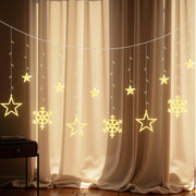 Tenda luminosa con stelle e fiocchi di neve, 1,65 m, luce bianco caldo, alimentazione USB, timer