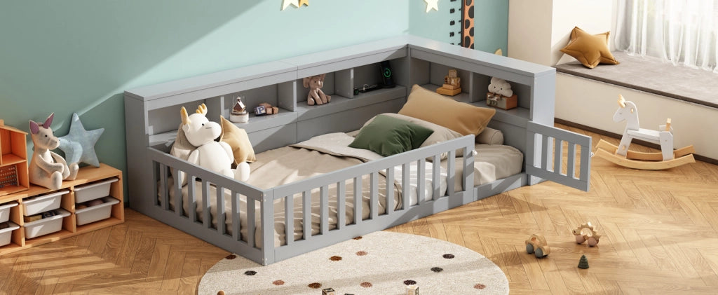 Letto giorno 90x200 cm con rete a doghe, guida estraibile, prese elettriche e USB, struttura in truciolato grigio
