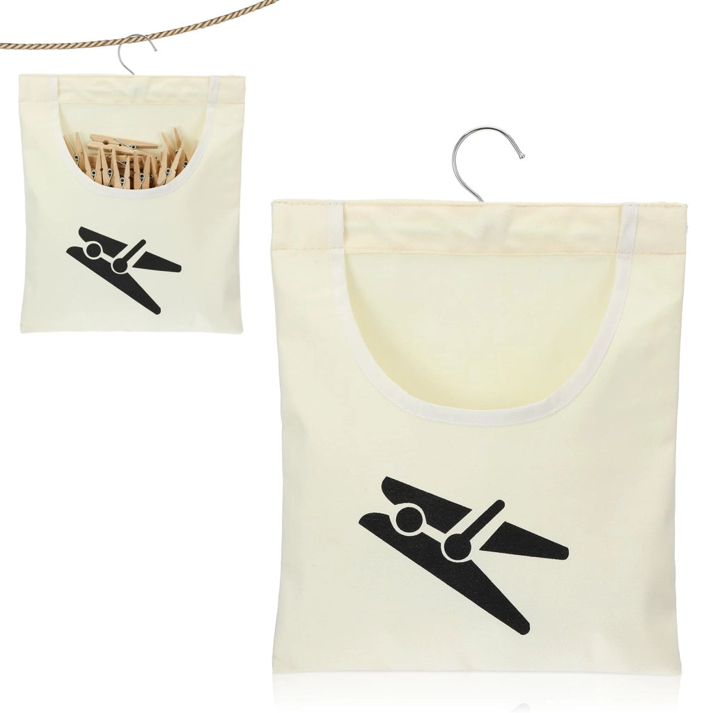 Sacchetto per stendere i panni, 35,5x26 cm, in tela, color beige, con gancio