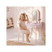 Toletta per bambini 2 in 1 con specchio LED rosa, tavolo da trucco con luci a 3 colori e cassetti, pratica per cameretta