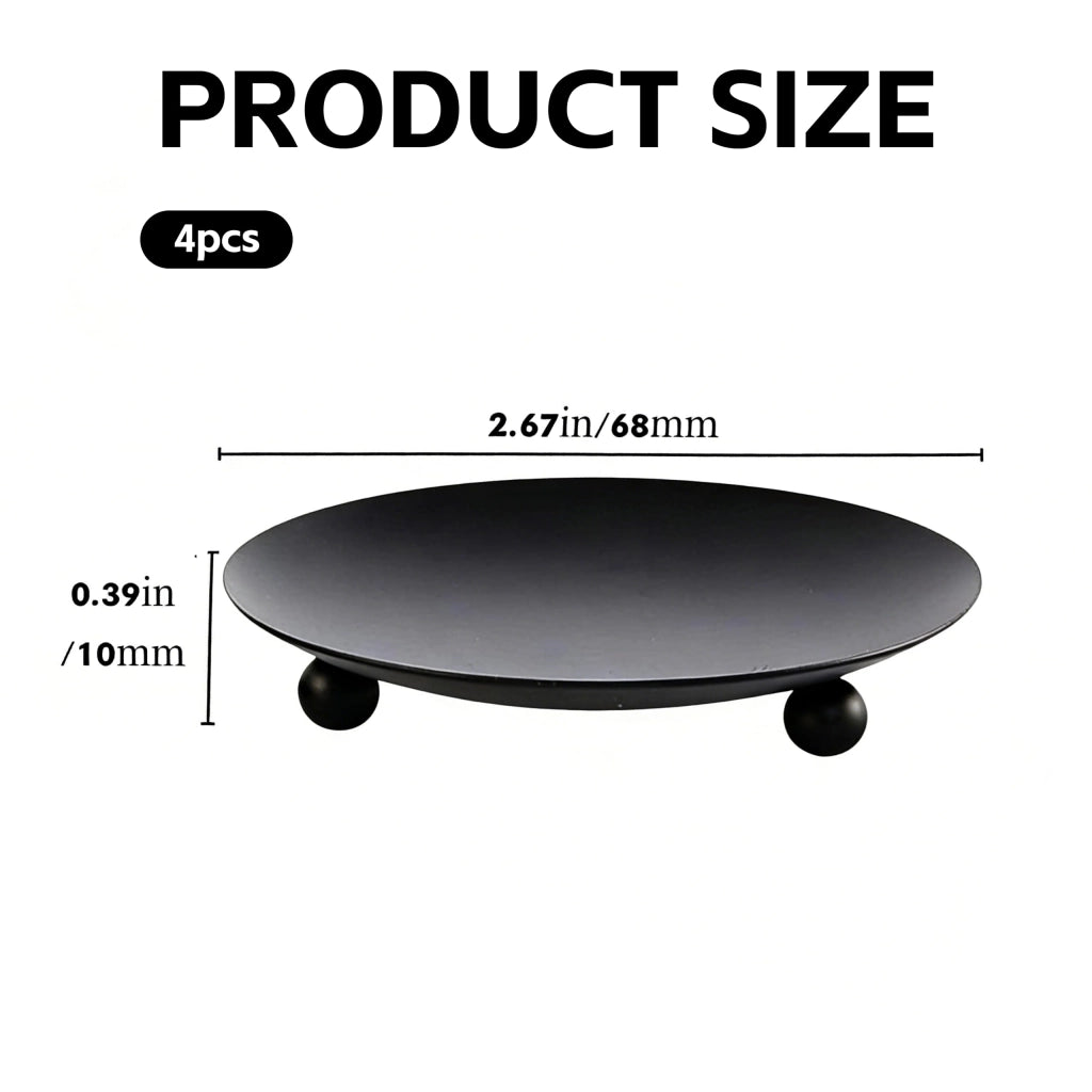 Set di 4 sottobicchieri per candele, neri, diametro 6,8 cm, in ferro