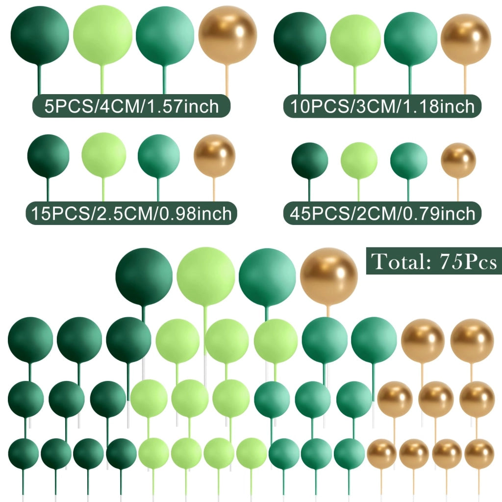 75 sfere in schiuma, 4 dimensioni, verde e oro, per decorazioni di torte