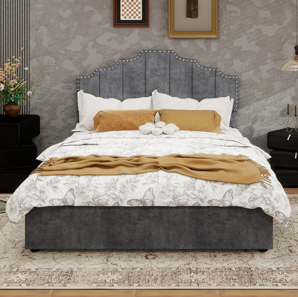 Letto imbottito grigio 140 x 200 cm con materasso incluso