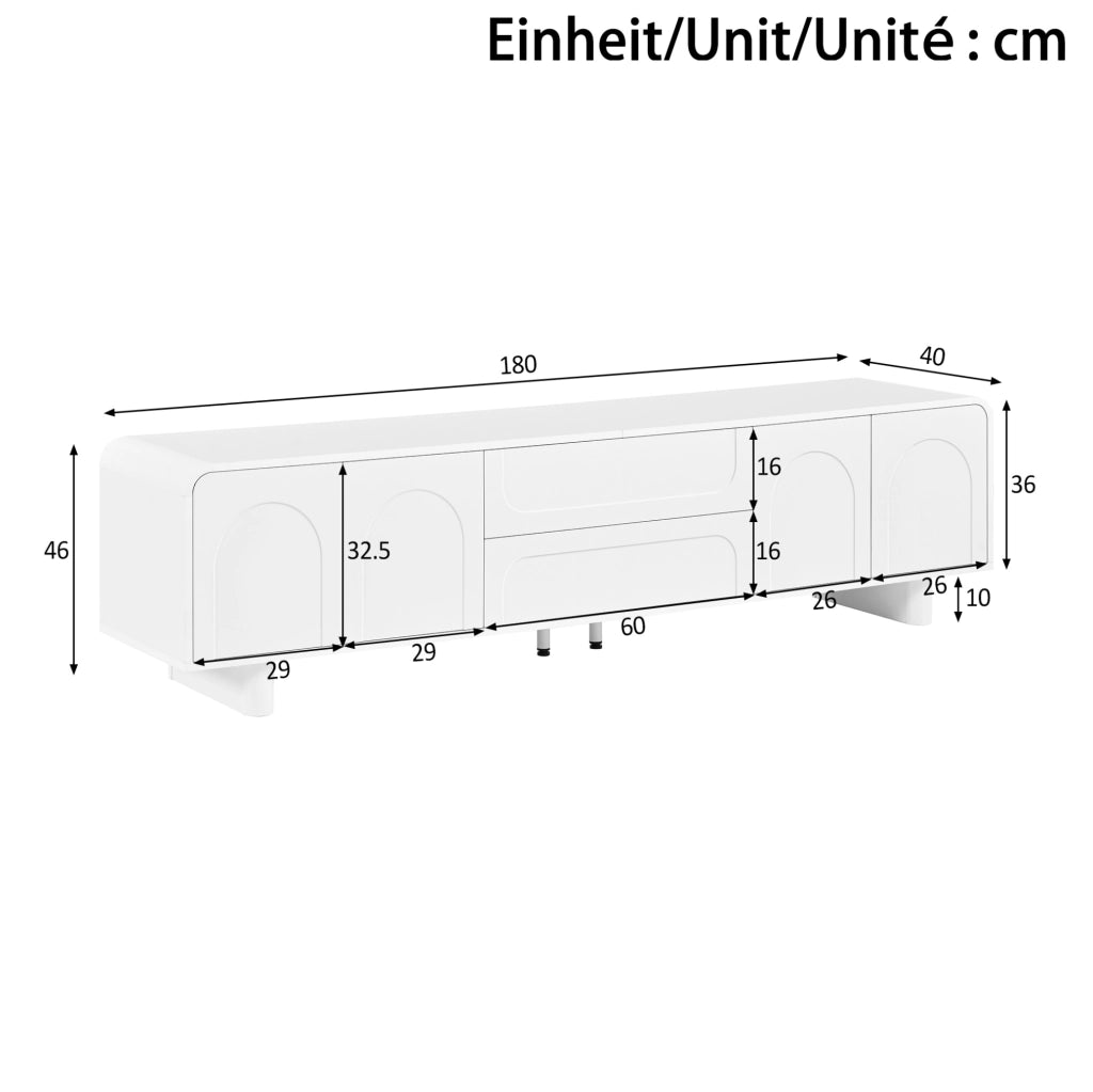 Mobile TV 180 x 40 x 46 cm in MDF e truciolare bianco con contenitore